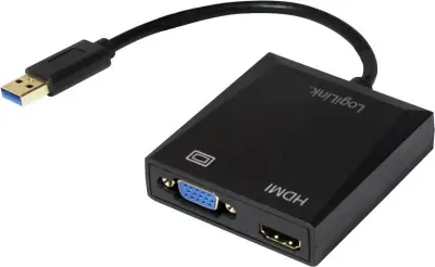 LogiLink UA0234 USB / VGA / HDMI adapter [1x USB 3.2 gen. 1 vtič A (USB 3.0) - 1x ženski konektor VGA\, ženski konektor HDMI] črna  10.00 cm