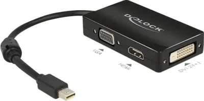 Adapter DisplayPort/VGA/HDMI/DVI [1x Mini-DisplayPort vtič => 1x VGA-vtičnica, HDMI-vtičnica, DVI-vtičnica 24+1pol.] bel s feritnim jedrom Delock