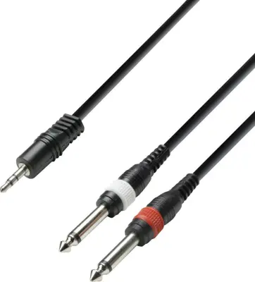 Avdio kabel\, 3\,5 mm banana konektor/2 x 6\,3 mm banana konektor K3YWPP0300 Adam Hall