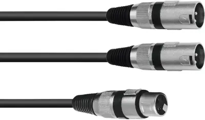 Omnitronic 30225203 XLR adapterski kabel [1x XLR vtičnica 3-polna - 2x XLR vtič 3-polni] 0.50 m črna