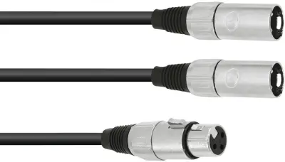 Omnitronic 30225204 XLR adapterski kabel [1x XLR vtičnica 3-polna - 2x XLR vtič 3-polni] 1.00 m črna