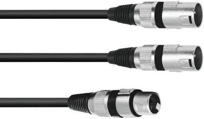 Omnitronic 30225206 XLR adapterski kabel [1x XLR vtičnica 3-polna - 2x XLR vtič 3-polni] 3.00 m črna