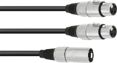 Omnitronic 30225207 XLR adapterski kabel [1x XLR vtič 3-polni - 2x XLR vtičnica 3-polna] 0.50 m črna