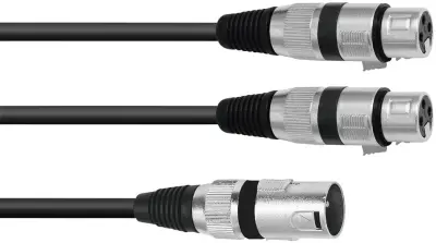 Omnitronic 30225210 XLR adapterski kabel [1x XLR vtič 3-polni - 2x XLR vtičnica 3-polna] 1.50 m črna
