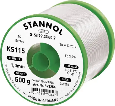 Stannol KS115 spajkalna žica\, neosvinčena tuljava Sn99\,3Cu0\,7 500 g 1 mm Neosvinčena žica za spajkanje Stannol KS115 SN99Cu1 500 g 1.0 mm