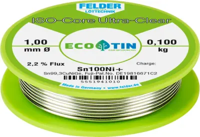 Felder ISO-Core ''Ultra-Clear'' Sn100Ni+ spajkalna žica\, neosvinčena tuljava Sn99\,25Cu0\,7Ni0\,05  0.100 kg 1 mm