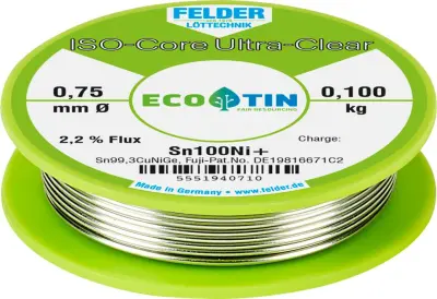 Felder ISO-Core ''Ultra-Clear'' Sn100Ni+ spajkalna žica\, neosvinčena tuljava Sn99\,25Cu0\,7Ni0\,05  0.100 kg 0.75 mm