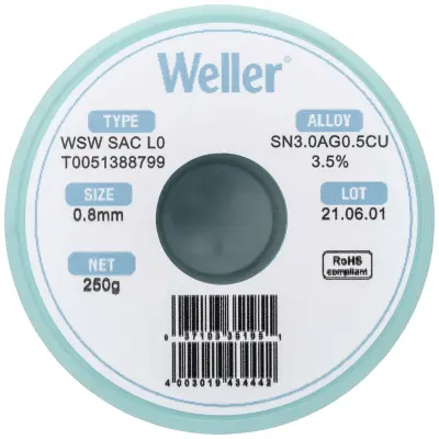 Weller WSW SAC L0 spajkalna žica\, neosvinčena tuljava Sn3\,0Ag0\,5Cu  250 g 0.8 mm