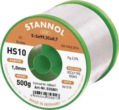 Stannol HS10 2510 spajkalna žica\, neosvinčena tuljava Sn99\,3Cu0\,7 ROM1 500 g 1 mm