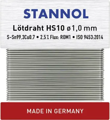 Stannol Radiolot-Wickel HS10 TC Sn99Cu1 zlitina z 2,5% pretoka 1,0mm v premeru na 30 g navijalne kartice Stannol HS10 spajkalna žica, neosvinčena neos