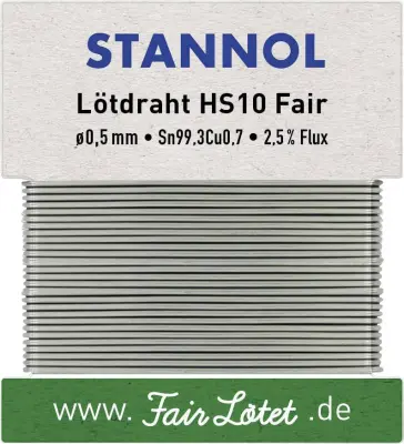 Stannol mehka spajkalna žica HS10 Fair v zlitini Flowtin + TC Sn99Cu1 z 2,5-odstotno vsebnostjo pretoka 0,5mm s premerom na navijalni kartici 10 g Sta