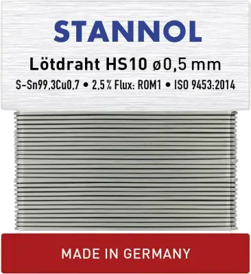 Stannol Radiolot-Wickel HS10 TC Sn99Cu1 zlitina z 2,5% pretoka 0,5mm premera na navijalni kartici 10g Stannol HS10 spajkalna žica, neosvinčena neosvin