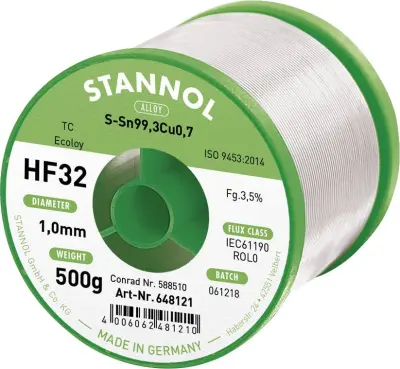Neosvinčena žica za spajkanje Stannol HF32 3500 Sn99Cu1 500 g 1.0 mm