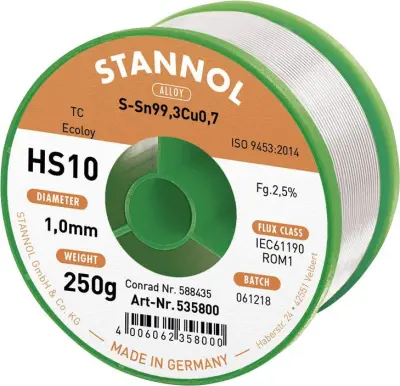 Stannol HS10 2510 spajkalna žica\, neosvinčena tuljava Sn99\,3Cu0\,7 ROM1 250 g 1 mm