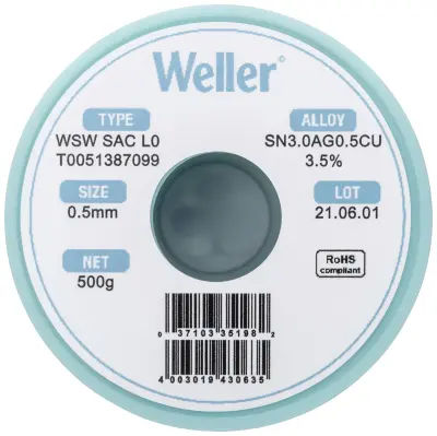 Weller WSW SAC L0 spajkalna žica\, neosvinčena tuljava Sn3\,0Ag0\,5Cu  500 g 0.5 mm