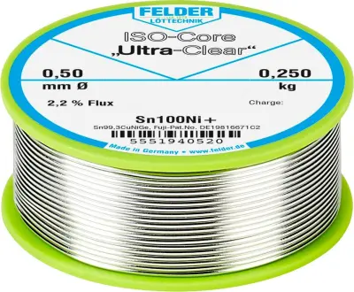 Felder ISO-Core ''Ultra-Clear'' Sn100Ni+ spajkalna žica\, neosvinčena tuljava Sn99\,25Cu0\,7Ni0\,05  0.250 kg 0.5 mm
