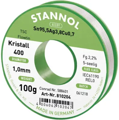 Stannol Ecology TS spajkalna žica\, neosvinčena tuljava Sn95\,5Ag3\,8Cu0\,7 REL0 100 g 1 mm
