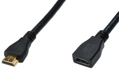 Digitus HDMI podaljšek HDMI-A vtič, HDMI-A vtičnica 3 m črna AK-330201-030-S 4K UHD, okrogel, pozlačeni konektorji, trojno oklopljen HDMI kabel