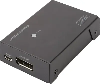 DIGITUS Professional DS-52900 DisplayPort repeater/extender do 20 m (Full HD), do 13 m (ločljivost 4K), kovinsko ohišje, EQ, LED DisplayPort podaljšek