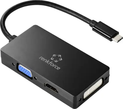Renkforce RF-4633066 USB-C/HDMI/DVI/VGA adapter [1x moški konektor USB-C - 1x ženski konektor VGA, ženski konektor HDMI, ženski konektor DVI, 24 + 5 p