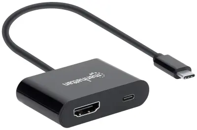 Manhattan USB 2.0 adapter [1x moški konektor USB-C - 1x ženski konektor HDMI, USB-C vtičnica (power delivery)] 153416 20 cm primeren za obojestranski