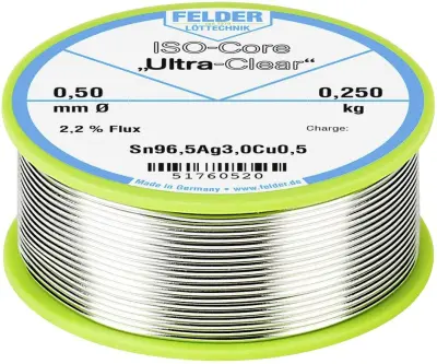 Felder ISO-Core ''Ultra Clear'' SAC305 spajkalna palica tuljava Sn96\,5Ag3Cu0\,5  0.250 kg 0.5 mm