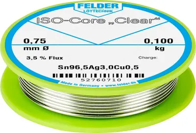 Felder ISO-Core ''Clear'' SAC305 spajkalna palica tuljava Sn96\,5Ag3Cu0\,5  0.100 kg 0.75 mm