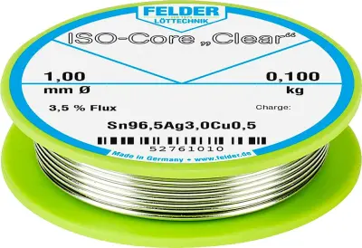 Felder ISO-Core ''Clear'' SAC305 spajkalna palica tuljava Sn96\,5Ag3Cu0\,5  0.100 kg 1 mm