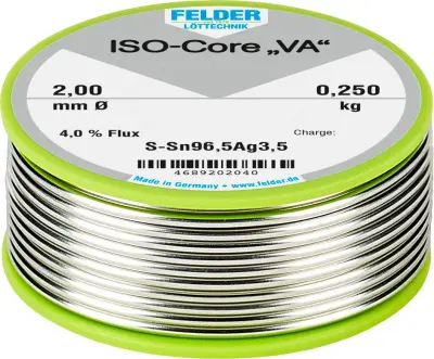 Felderjeva tehnologija spajkanja ISO-Core ''VA'' Sn96.5Ag3,5 - 0,250 kg/2mm Felder ISO-Core ''VA'' spajkalna palica tuljava Sn96,5Ag3,5 0.250 kg 2 mm