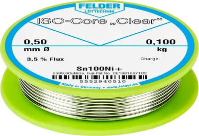 Felder ISO-Core ''Clear'' Sn100Ni+ spajkalna palica tuljava Sn99\,25Cu0\,7Ni0\,05  0.100 kg 0.5 mm