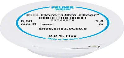 Felderjeva tehnologija spajkanja ''Ultra Clear'', zložljiva tuljava dolžine 1 m. 0,50mm Felder ISO-Core ''Ultra Clear'' SAC305 spajkalna palica tuljav