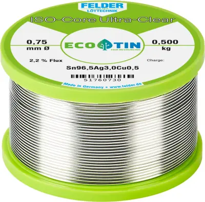 Felder ISO-Core ''Ultra Clear'' SAC305 spajkalna palica tuljava Sn96\,5Ag3Cu0\,5  0.500 kg 0.75 mm