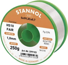 Stannol HS10-Fair spajkalna palica tuljava Sn99\,3Cu0\,7 ROM1 250 g 1 mm