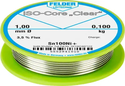 Felder ISO-Core ''Clear'' Sn100Ni+ spajkalna palica tuljava Sn99\,25Cu0\,7Ni0\,05  0.100 kg 1 mm