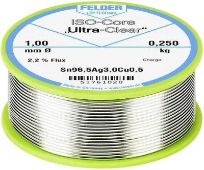 Felder ISO-Core ''Ultra Clear'' SAC305 spajkalna palica tuljava Sn96\,5Ag3Cu0\,5  0.250 kg 1 mm