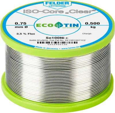 Felder ISO-Core ''Clear'' Sn100Ni+ spajkalna palica tuljava Sn99\,25Cu0\,7Ni0\,05  0.500 kg 0.75 mm