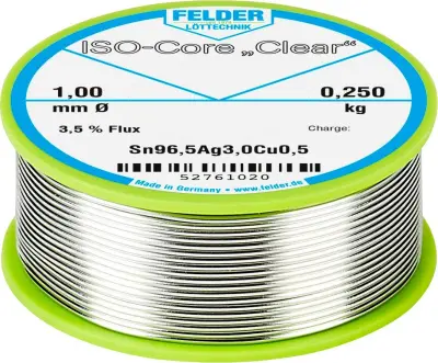 Felder ISO-Core ''Clear'' SAC305 spajkalna palica tuljava Sn96\,5Ag3Cu0\,5  0.250 kg 1 mm