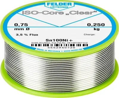 Felder ISO-Core ''Clear'' Sn100Ni+ spajkalna palica tuljava Sn99\,25Cu0\,7Ni0\,05  0.250 kg 0.75 mm