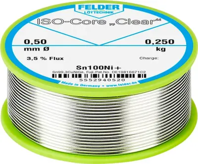 Felder ISO-Core ''Clear'' Sn100Ni+ spajkalna palica tuljava Sn99\,25Cu0\,7Ni0\,05  0.250 kg 0.5 mm