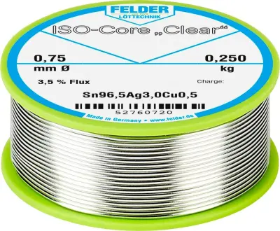 Felder ISO-Core ''Clear'' SAC305 spajkalna palica tuljava Sn96\,5Ag3Cu0\,5  0.250 kg 0.75 mm