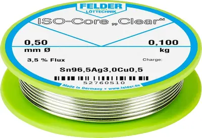 Felder ISO-Core ''Clear'' SAC305 spajkalna palica tuljava Sn96\,5Ag3Cu0\,5  0.100 kg 0.5 mm