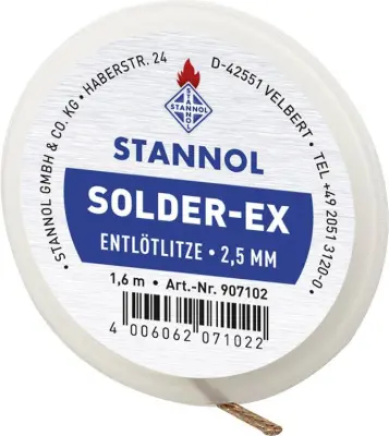 Pletenica za razspajkanje Stannol Solder Ex dolžina 1.6 m širina 2.5 mm spajkalno impregnirana