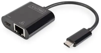 Digitus USB-C, RJ45 adapter [1x moški konektor USB-C - 1x RJ45 vtičnica, ženski konektor USB-C] DN-3027 vklj. RJ45 vtičnica , s polnilno vtičnico, z U