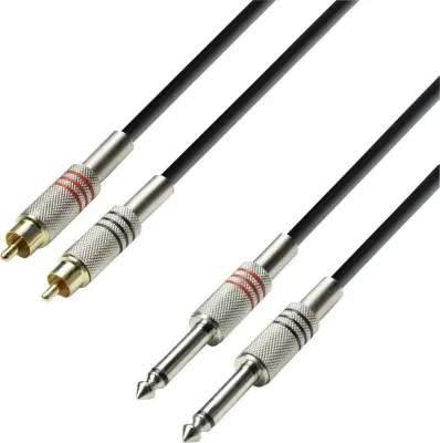 Kabel Double Line\, 3 m\, črn\, 2 x moški cinch konektor/2 x 6\,3 mm moški banana konektor K3TPC0300 Adam Hall