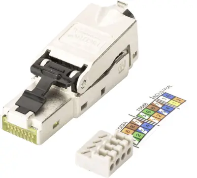 Digitus RJ45 omrežni priključek CAT 6a\, neopremljeno [1x LSA\, rezalna sponka\, hitri priključek - 1x RJ45 vtič\, RJ45 vtič 8p8c]  srebrna\, jeklo