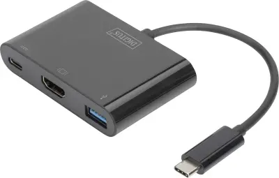 Digitus DA-70855 HDMI/USB adapter [1x moški konektor USB-C - 1x ženski konektor HDMI, USB 3.2 gen. 1 vtičnica A (USB 3.0), ženski konektor USB-C] črna