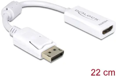 Delock 61767 DisplayPort / HDMI adapter [1x moški konektor DisplayPort - 1x ženski konektor HDMI] bela s feritnim jedrom 12.00 cm