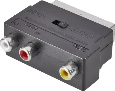 SpeaKa Professional SP-7870340 cinch / SCART adapter [3x ženski cinch konektor - 1x moški konektor SCART] črna s stikalom