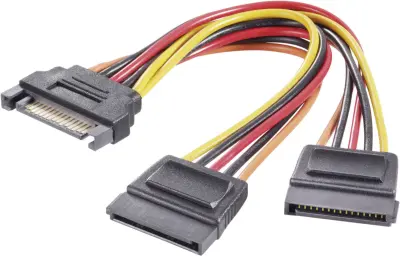 Tokovni Y-adapter [1x SATA-tokovni vtič 15pol. - 2x SATA-tokovna vtičnica 15pol.] 0.15 m črna\, rdeča\, rumena Renkforce