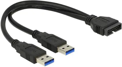 USB 3.0 adapter [2x USB 3.0 vtič A - 1x USB 3.0 vtič \, notranji 19pol.] črne barve Delock
